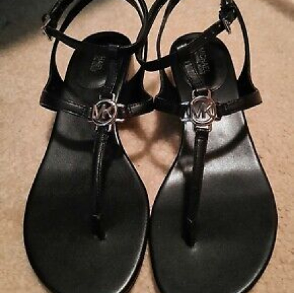Michael Kors Black Leather Lita Thong Strap Sandal New Size 7m
